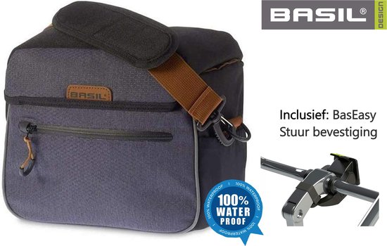 Basil stuurtas Miles - 26 x 16 x 23 cm cm Waterproof Donkergrijs – Incl. BasEasy bevestig beugel van Basil