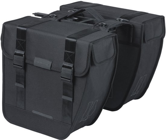 Basil Tour - dubbele fietstas MIK - 28L - zwart - waterafstotend - ton-sur-ton-reflectie van Basil