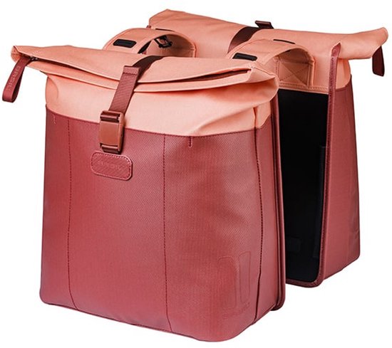 Basil Vive - Dubbele fietstas - 28-35 liter - Waterdicht - Reflectie details - Gerecycled materiaal - rood/roze van Basil