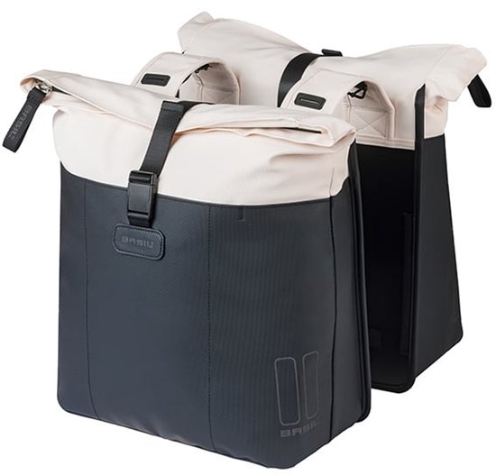 Basil Vive - Dubbele fietstas - 28-35 liter - Waterdicht - Reflectie details - Gerecycled materiaal - wit/zwart