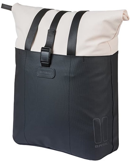 Basil Vive - Enkele fietstas - 15-20 Liter - Waterdicht - Reflectie details - Gerecycled materiaal - MIK Hooks - Incl. laptopvak - wit/zwart van Basil