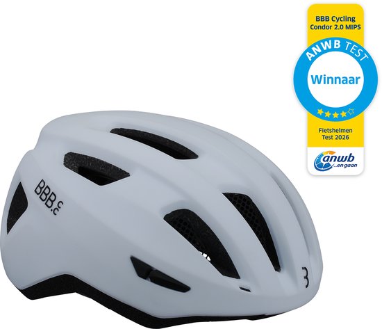 BBB Cycling Condor 2.0 MIPS Fietshelm - Voor Racefiets, Mountainbike en Ebike - Winnaar ANWB Fietshelmentest 2026 - Dames & Heren - Medium - Mat Wit - BHE-174