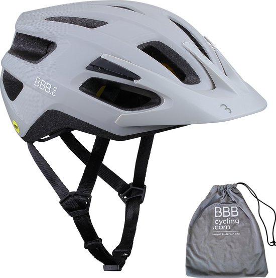 BBB Cycling Dune MIPS 2.0 Fietshelm Volwassenen - MTB Helm & Racefiets helm Met Helmtas - Wielrenhelm - Fietshelm Dames - Fietshelm Heren - Mat Grijs/Wit - Maat L - BHE-22T