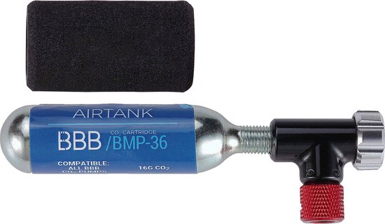 BBB Cycling EasyAir Minipomp - Fietspomp Co2 Patroon - Pomp Fiets Mini - Met Cartridge - Zwart - BMP-34 van BBB Cycling