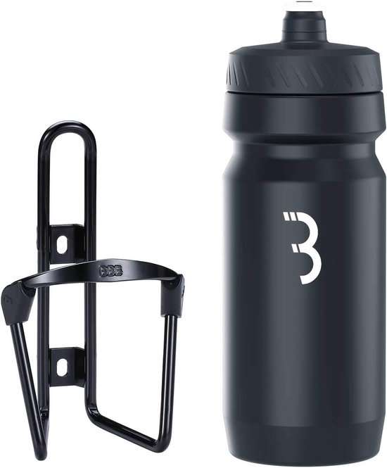 BBB Cycling FuelTank - Aluminium Bidonhouder met Bidon - 550ml - Glanzend Zwart / Wit - Racefiets & Mountainbike - Drinkbushouder Fiets - BBC-03C van BBB Cycling