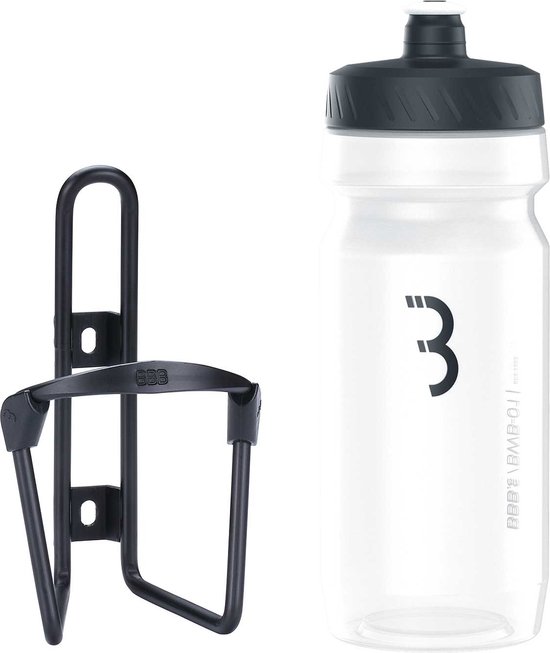 BBB Cycling FuelTank - Aluminium Bidonhouder met Bidon - 550ml - Mat Zwart / Transparant - Racefiets & Mountainbike - Drinkbushouder Fiets - BBC-03C van BBB Cycling