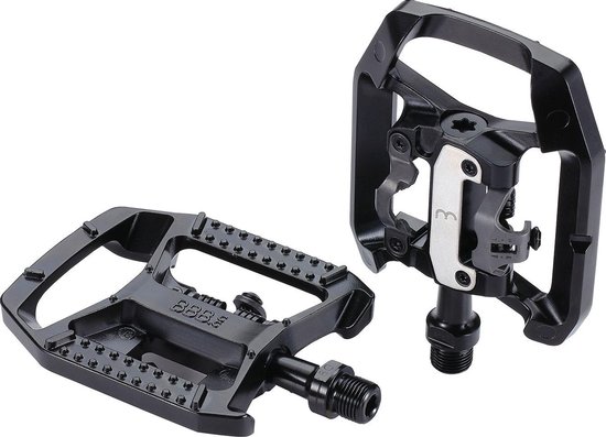 BBB Cycling MTB Pedalen - DualChoice - Combi Fietspedalen: SPD & Anti Slip Platform Pedaal - SPD Pedalen inclusief Schoenplaatjes - Zwart - BPD-61