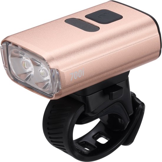BBB Cycling NanoStrike 700i Koplamp Fiets – 700 Lumen – USB Oplaadbaar – Brandtijd: 45 uur – IPX6 Regenbestendig - Fietsverlichting Racefiets & Mountainbike – Goudroze - BLS-262i