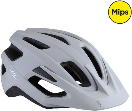 BBB Cycling Racefiets Helm - Dune Fietshelm MIPS 2.0 - Wasbare Padding, Verwijderbaar Vizier & Bevestiging voor Verlichting - MTB Helm - Mat Grijs/Wit - Maat M - BHE-22B