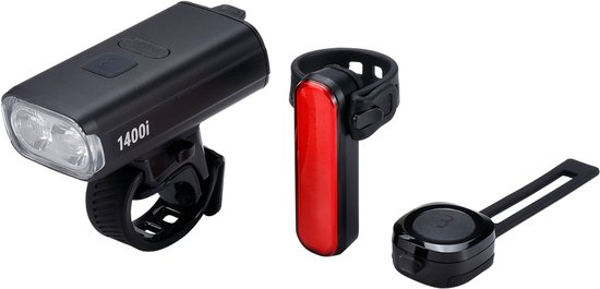 BBB Cycling StrikeDuo 1400i Combo Voorlicht & Achterlicht Set - Met Afstandsbediening– 1400 Lumen – USB Oplaadbaar – IPX4 Regenbestendig – Fietsverlichting Racefiets & Mountainbike – BLS-275i