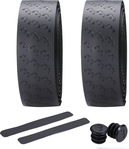 BBB Cycling Stuurlint Racefiets - Beste Grip en Schokabsorptie - Lengte: 200cm - Dikte: 2.5mm - Inclusief Stuurdoppen - Zwart - UltraRibbon Gel Stuurtape BHT-15G
