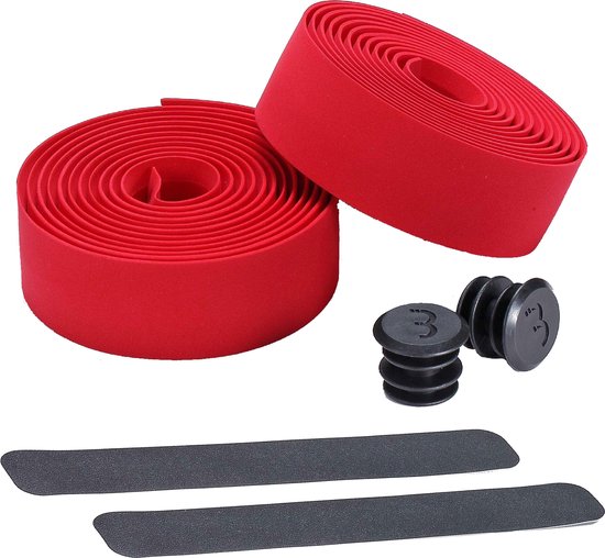 BBB Cycling Stuurlint Racefiets - Zelfklevend Stuurtape met Stretch Materiaal - Antislip - Lengte: 200cm - Dikte: 2mm - Inclusief Stuurdoppen - Rood - RaceRibbon BHT-01 van BBB Cycling