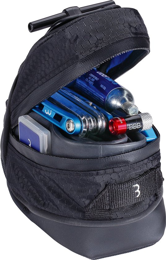 BBB Cycling Zadeltas Racefiets & Mountainbike Inclusief Pomp en Gereedschap - 0.64 Liter - Fiets Toolkit - Multitool Fiets - CombiSet StorePack Zadeltas BSB-57 van Merkloos
