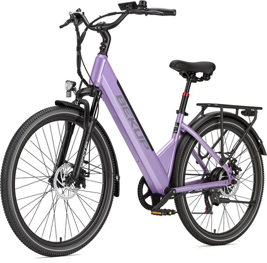Bekup V1 Elektrische Fiets - 26" Banden - 250W Motor - 36V14.5AH Accu -Actieradius Tot 75 Km - Shimano 7 Versnellingen - Mechanische Schijfremmen - Paars