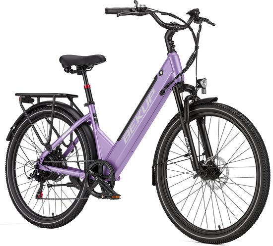Bekup V1 Elektrische stadsfiets voor woon-werkverkeer - 26 inch - 250W achterwielmotor - 45Nm hoog koppel - 522Wh lithium accu - Actieradius tot 75 km - Lage instap frame - Schijfremmen - LCD-display - Geveerde zadelpen - Avondroze