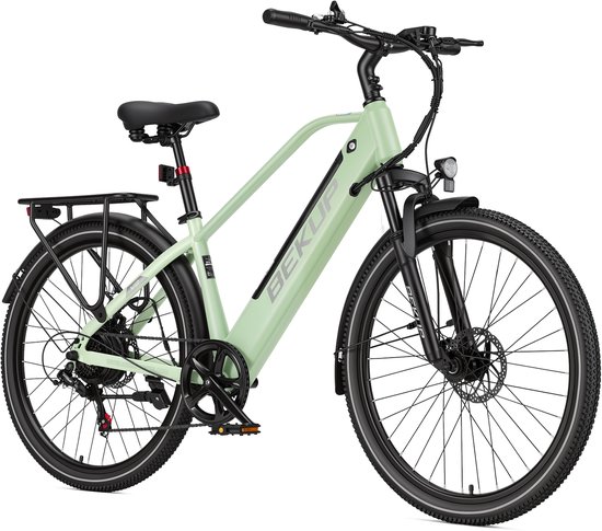 Bekup V2 Elektrische stadsfiets - 26 inch frame met hoge instap - 36V 14,5Ah accu met lange actieradius - 250W achterwielmotor - 45Nm koppel - Shimano 7 versnellingen - Voor- en achter schijfremmen - LCD-display - Pistachegroen