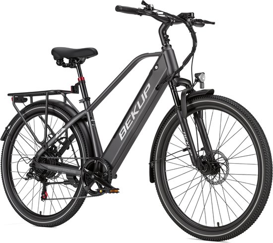 Bekup V2 Elektrische stadsfiets - 26 inch frame met hoge instap - 36V 14,5Ah accu met lange actieradius - 250W achterwielmotor - 45Nm koppel - Shimano 7 versnellingen - Voor- en achter schijfremmen - LCD-display - Titaangrijs