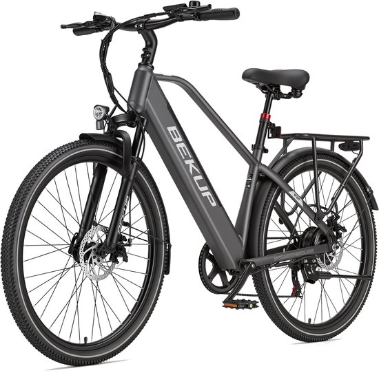 Bekup V2 Elektrische stadsfiets 26 inch - Hoge instap frame - Krachtige 250W achterwielmotor - 45Nm ondersteuning - Lange afstand accu - Shimano 7-speed - LCD-display - Comfortabel dagelijks gebruik - Titaangrijs