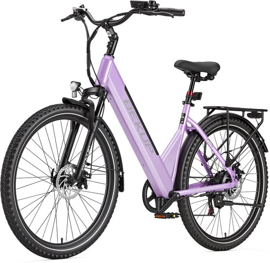 Bekup V28 Elektrische Fiets - 28" Banden - 250W - 36V 14.5Ah (522Wh) Accu - Actieradius Tot 75 Km - Shimano 7 Versnellingen - Mechanische Schijfremmen - Paars