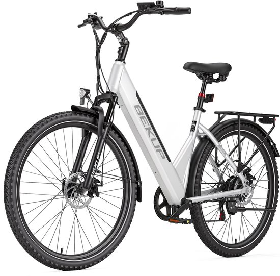 Bekup V28 Elektrische Fiets - 28" Banden - 250W - 36V 14.5Ah Accu - Actieradius Tot 75 Km - Shimano 7 Versnellingen - Zilver