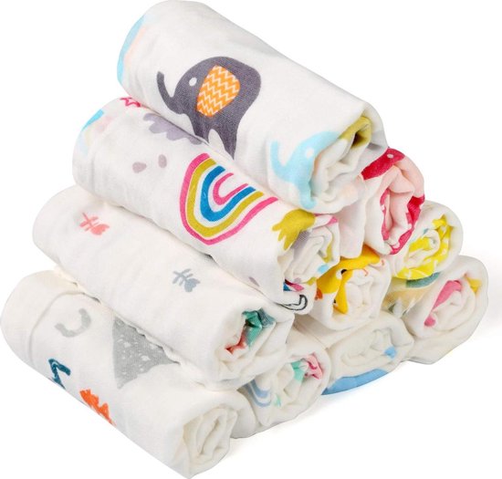 BelleStyle Muslin Washcloths Baby Towels Natural Organic Cotton - Soft Newborn Baby Towel Sensitive Skin - 10 Pieces hydrofiele washandjes van BELLE