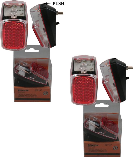 Benson Fietsachterlicht - 2x - rood - LED - achterlicht - 8 x 4 cm - op batterij - fietsverlichting