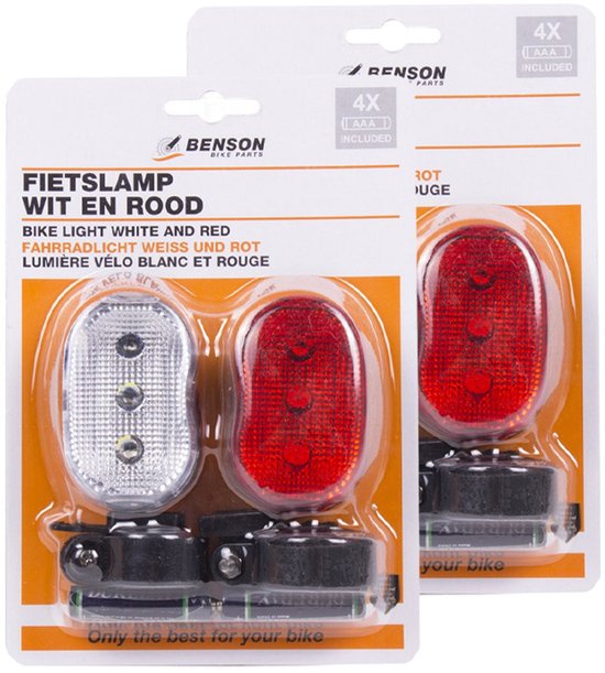 Benson Fietslampen - 2x complete set - LED - wit/rood - incl. batterijen