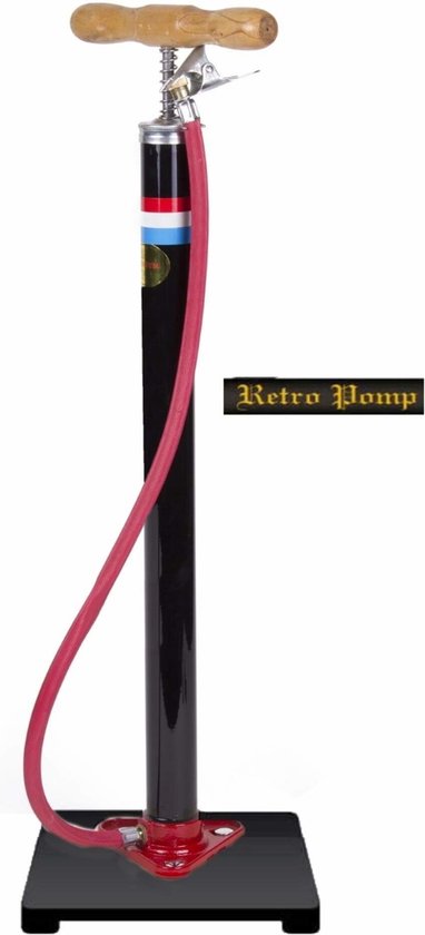 Benson Klassieke fietspomp - houten voetplaat - max 3 bar - handmatig - zwart/rood van Benson