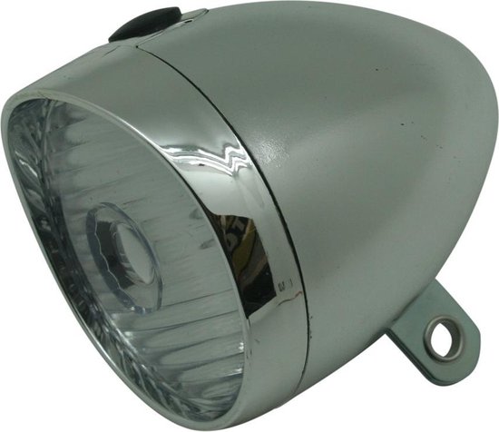 Benson Retro fietskoplamp - chroom - 1 LED - 15 meter zicht - inclusief batterijen