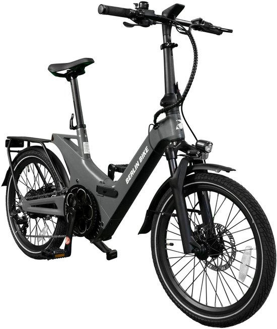 Berlin Bike 2GO Elektrische Fiets – 50 km Actieradius – 36V 10,5Ah Verwijderbare Batterij – 40 Nm Koppel – Compacte Full Suspension – Shimano 7 Versnellingen – Hydraulische Schijfremmen – Mat Grijs