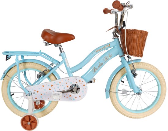 Berlin Bike Harmony Meisjesfiets 16 inch Blauw - Prinses - Kinderfiets met zijwieltjes 4, 5 & 6 jaar - Fiets 16 inch
