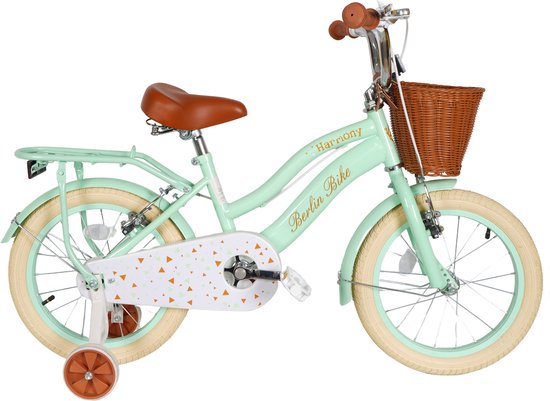 Berlin Bike Harmony Meisjesfiets 16 inch Groen - Prinses - Kinderfiets met zijwieltjes 4, 5 & 6 jaar - Fiets 16 inch