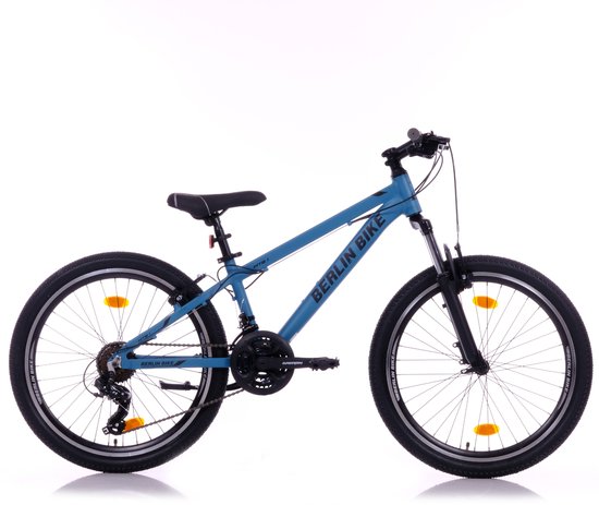 Berlin Bike Jongensfiets 24 inch - Mountainbike Kind 8-12 Jaar - 21 Versnellingen -Aluminium - Spatborden – Blauw