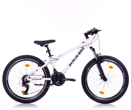 Berlin Bike Jongensfiets 24 inch - Mountainbike Kind 8-12 Jaar - 21 Versnellingen -Aluminium - Spatborden – Wit