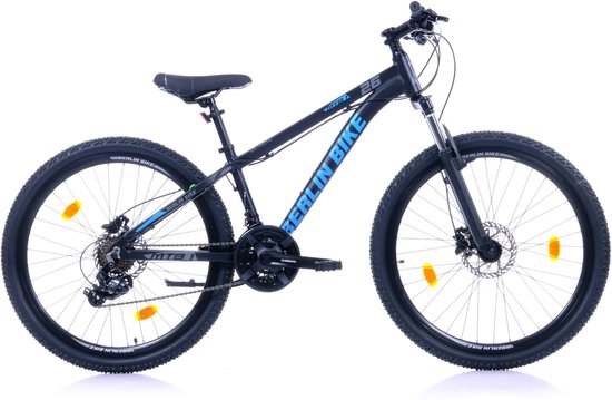 Berlin Bike MTB - Mountainbike 26 inch - 21 versnellingen Shimano - Framemaat: 33 cm - Zwart/Blauw