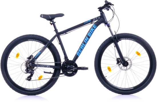 Berlin Bike MTB - Mountainbike 27,5 inch - 21 versnellingen Shimano - Framemaat: 46 cm - Zwart/Blauw