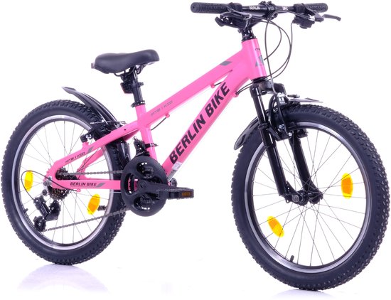 Berlin Bike MTB1 Kids kinderfiets 20 inch – 21 versnellingen – kinderfiets voor 6, 7 en 8 jaar – 20 inch fiets voor jongens en meisjes – roze van Merkloos