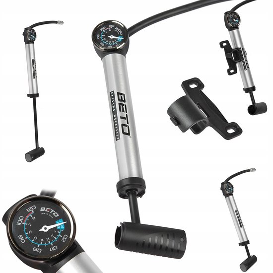 Beto Aluminium Fietspomp met Manometer & Slang - 80 PSI
