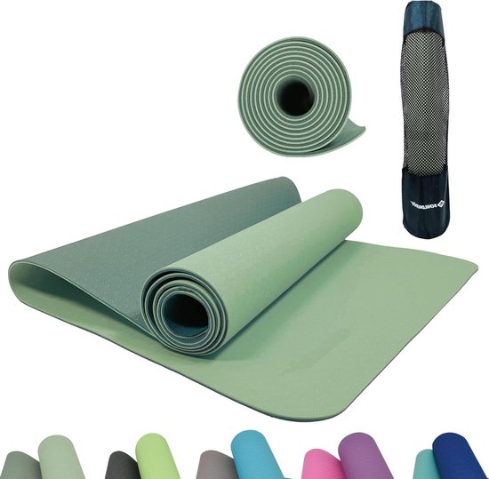 Bicolor Yogamat PVC-vrij - tweekleurige yogamat - keuze uit verschillende kleuren - hoogwaardig gestructureerd oppervlak - zeer antislip - 183 x 61 x 04 cm in draagtas van BIC