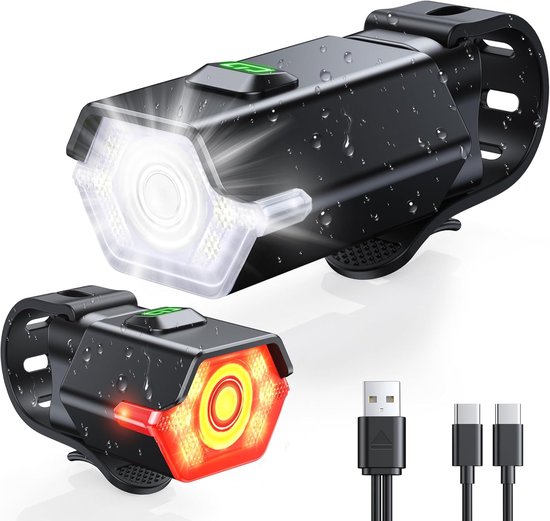 Bicycle Light with Side Warning Light, 3 + 6 Modes, Front and Rear Bicycle Light, Rechargeable for Night Cycling, Waterproof IP65, Rear Light, Bicycle Light, Super Bright