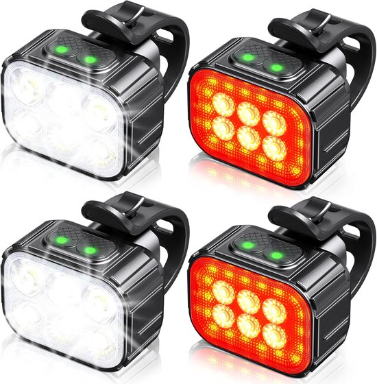 Bicycle Lights, Headlight, USB Rechargeable IP65 Waterproof, LED Bicycle Lights with Spotlight and Floodlight Bundle, 8+12 Modes, Super Bright, Front and Rear Lighting