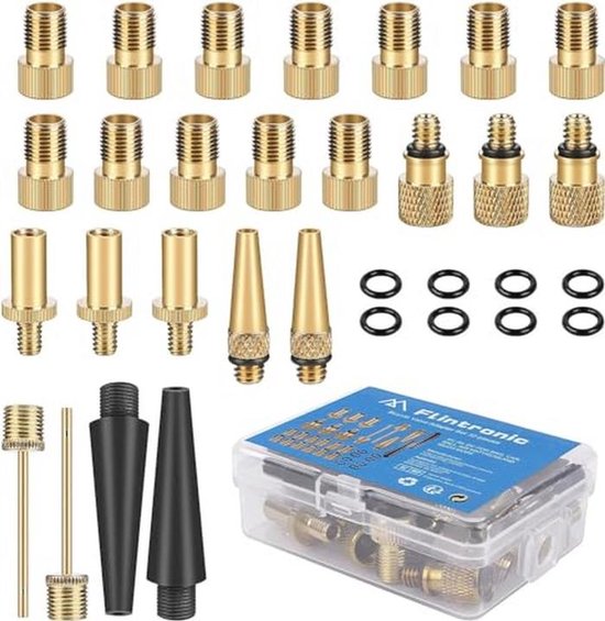 Bicycle Valve Adapter Set - DV, SV, AV with Cone Adapters and Ball Pump Needles for All Bicycle Valves