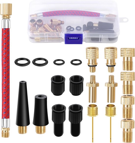 Bicycle Valve Adapter Set with Inflation Needle and Storage Box