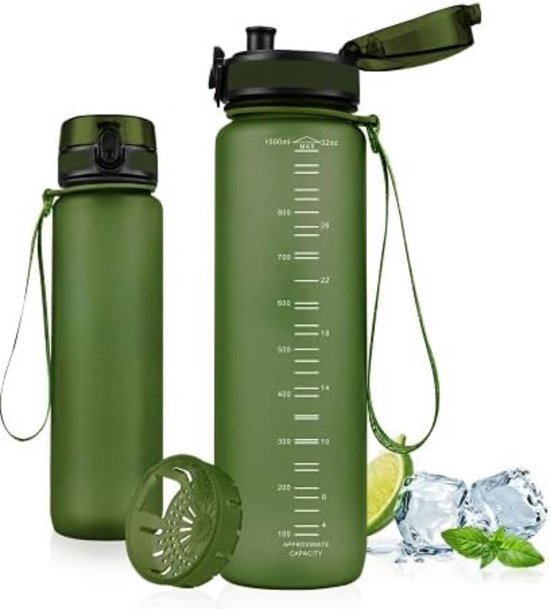 Bidon 1 Liter - Waterfles 1 liter - Bidon 1000ml - Drinfkles 1 Liter - 1000ml-35oz - Groen van Bidon
