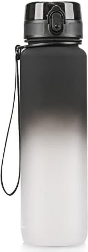 Bidon 1 Liter - Waterfles 1 liter - Bidon 1000ml - Drinfkles 1 Liter - Zwart/Wit van Bidon