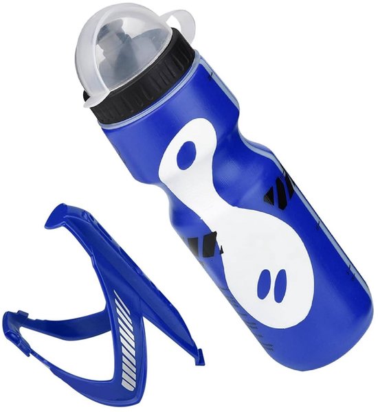Bidon met Bidonhouder Set Fiets - Blauw-Wit - Lichtgewicht Bidon (650 mL) + Houder - Mountainbike Fleshouder Antislip - Racefiets van Merkloos