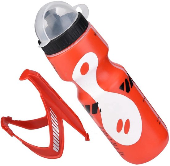 Bidon met Bidonhouder Set Fiets - Rood-Wit - Lichtgewicht Bidon (650 mL) + Houder - Mountainbike Fleshouder Antislip - Racefiets