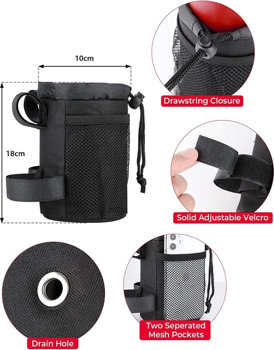 Bidonhouder, drankhouder voor fiets, waterflessenhouder, bekerhouder voor kinderwagen, drinkflessenhouder fiets met netvakken voor MTB, opvouwbaar, racefietsen, rolstoel van Bidon