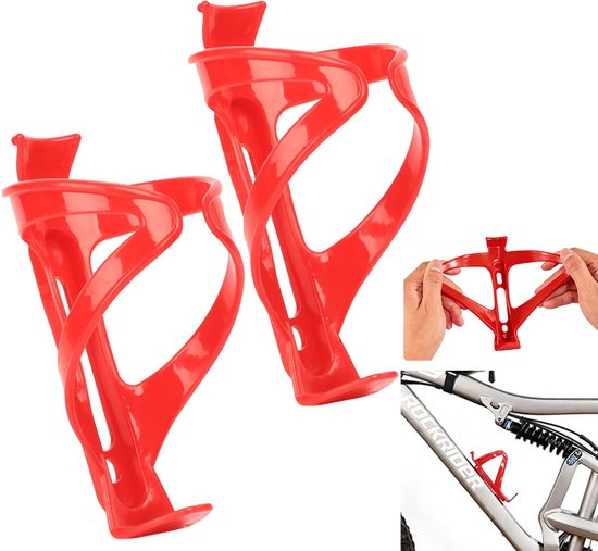 Bidonhouder Fiets - 2 stuks - Universeel Bidonhouders - Bidonhouder Racefiets - Sterke en flexibele structuur - Geschikt voor Fiets / Racefiets / Mountainbike / Kinderwagen- Flessen / Beker Houder Verstelbaar - Cadeau voor fietsliefhebbers - Rood