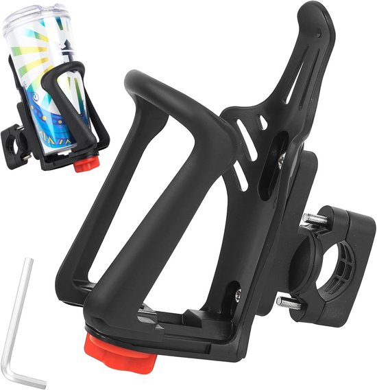 Bidonhouder Fiets - Flessenhouder Scooter - Onderweg Hydrateren - 360° Verstelbare Montage - 48-71 mm Diameter - Zwart